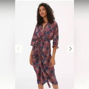 Anthropologie 3/4 Sleeve Miska Midi Dress Plum Kaftan Caftan Dress Small